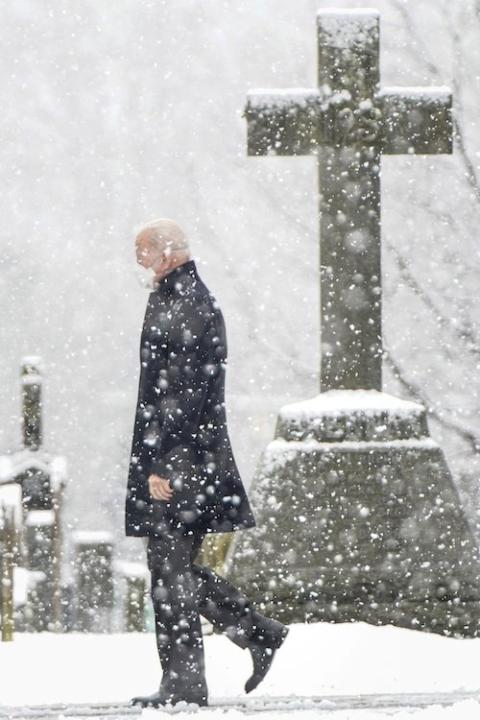 President Joe Biden departs from St. Joseph on the Brandywine Catholic Church after Mass in Wilmington, Delaware, Feb. 7, 2021. (CNS/Reuters/Joshua Roberts)
