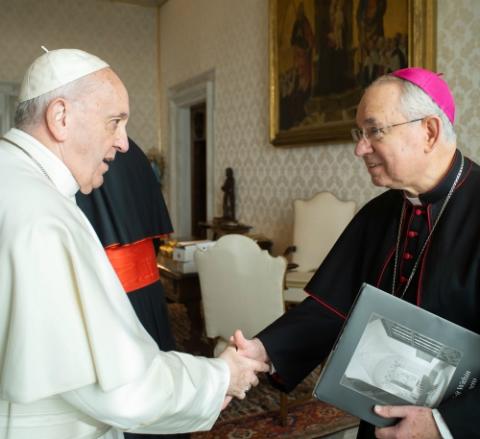 Pope Francis greets Los Angeles Archbishop José Gomez at the Vatican Jan. 27. (CNS/Vatican Media) Pope Francis greets Los Angeles Archbishop José Gomez at the Vatican Jan. 27. (CNS/Vatican Media)