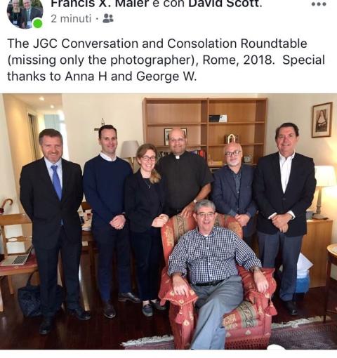 Screenshot of photo posted in October 2018 on Francis X. Maier's Facebook timeline featuring Ed Pentin, Kieran Walton, Anna Halpine, Fr. Raymond de Souza, David Scott, Robert Royal and George Weigel Screenshot of photo posted in October 2018 on Francis X. Maier's Facebook timeline featuring Ed Pentin, Kieran Walton, Anna Halpine, Fr. Raymond de Souza, David Scott, Robert Royal and George Weigel