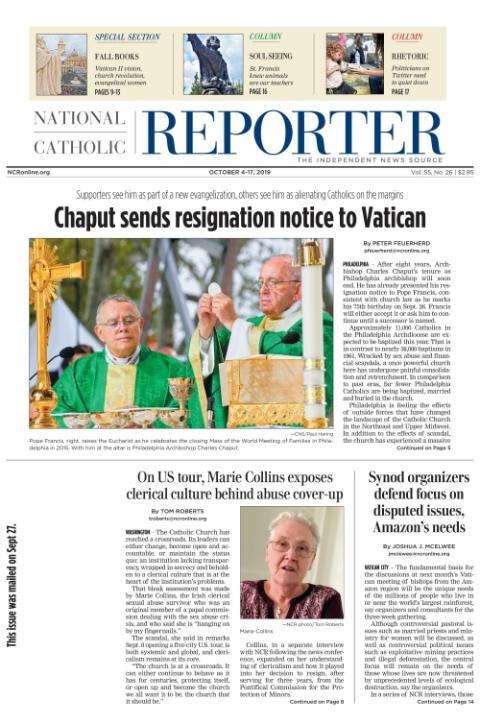 Cover of the Oct. 4-17, 2019, print edition of National Catholic Reporter