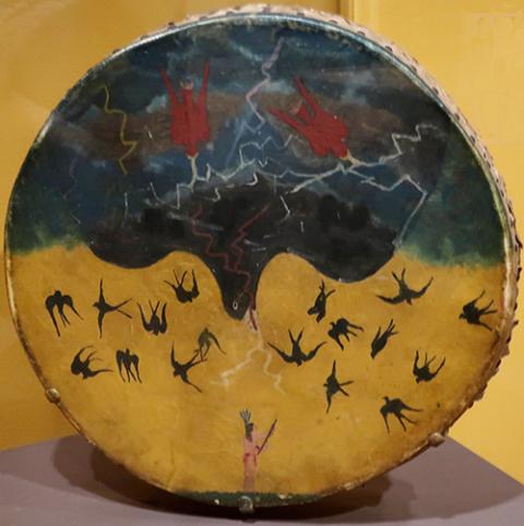 Ghost Dance drum from the late 1890s, by Pawnee artist George Beaver (Wikimedia Commons/Wmpearl)