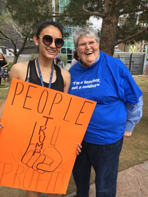 Loretto Sr. Buffy Boesen, right, stands with Jess Becerra before the March For Our Lives March 24 in El Paso, Texas. (Courtesy of Loretto Sr. Buffy Boesen) Loretto Sr. Buffy Boesen, right, stands with Jess Becerra before the March For Our Lives March 24 in El Paso, Texas. (Courtesy of Loretto Sr. Buffy Boesen)