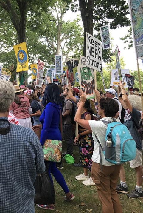 Protesters listen to speakers at the "No Sacrifice Zones: Appalachian Resistance Comes to D.C." rally on Sept. 8 in Washington, D.C. (EarthBeat photo/Aleja Hertzler-McCain)