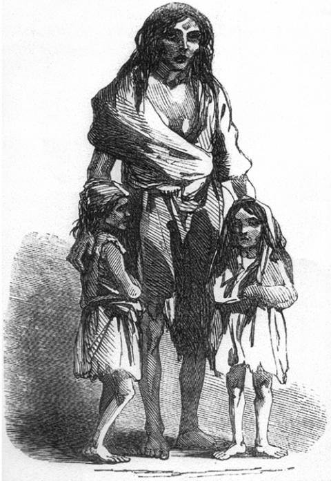 James Mahony's 1849 "Sketch of a Woman and Children (Bridget O'Donnel and Her Children)" (Wikimedia Commons)