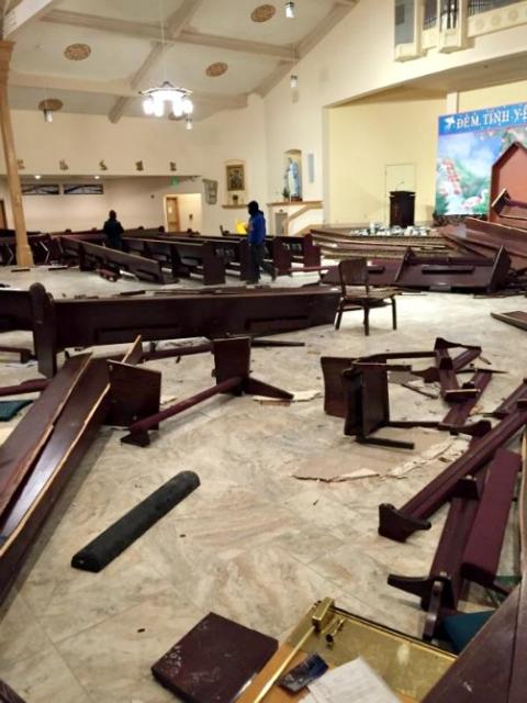 A man drove his SUV into Our Lady of Lavang Church in Portland, Oregon, just after midnight on Dec. 24, causing extensive damage. (CNS/Courtesy of Our Lady of Lavang Parish) 