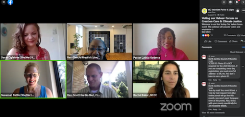 Members of Virginia Interfaith Power & Light participate in a webinar on "climate in the pulpits" on Sept. 3. The event was part of IPL's Faith Climate Voter Campaign to engage religious communities to factor environmental issues into their vote. (Interfa Members of Virginia Interfaith Power & Light participate in a webinar on "climate in the pulpits" on Sept. 3. The event was part of IPL's Faith Climate Voter Campaign to engage religious communities to factor environmental issues into their vote. (Interfa