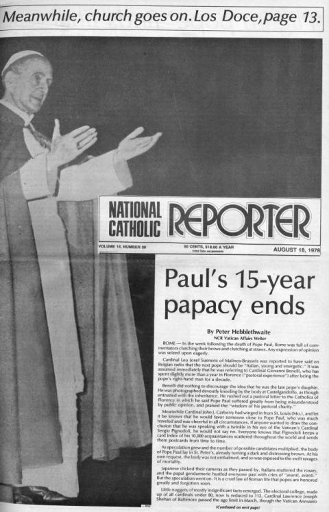 The cover of the Aug. 18, 1978, issue of the National Catholic Reporter