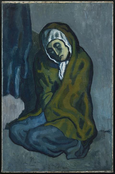 “Crouching Beggarwoman” by Pablo Picasso, 1902, oil on canvas (Courtesy of The Phillips Collection/Art Gallery of Ontario, © 2022 Estate of Pablo Picasso / Artists Rights Society (ARS), New York) “Crouching Beggarwoman” by Pablo Picasso, 1902, oil on canvas (Courtesy of The Phillips Collection/Art Gallery of Ontario, © 2022 Estate of Pablo Picasso / Artists Rights Society (ARS), New York)