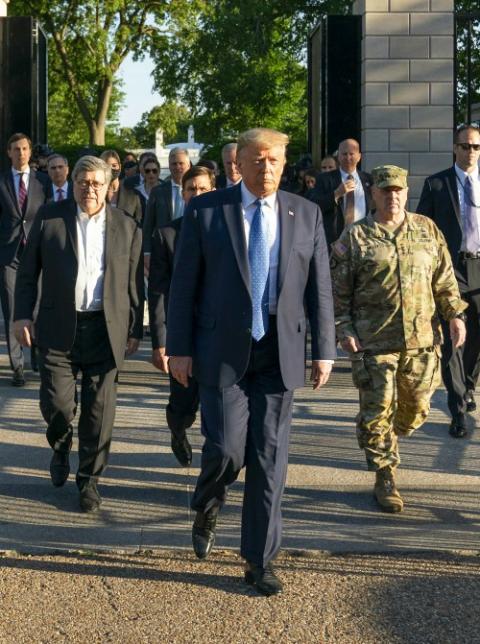 President Donald Trump walks from the White House June 1 for a photo-op at St. John’s Episcopal Church. Attorney General William Barr is at left. (Wikimedia Commons/The White House/Shealah Craighead) President Donald Trump walks from the White House June 1 for a photo-op at St. John’s Episcopal Church. Attorney General William Barr is at left. (Wikimedia Commons/The White House/Shealah Craighead)