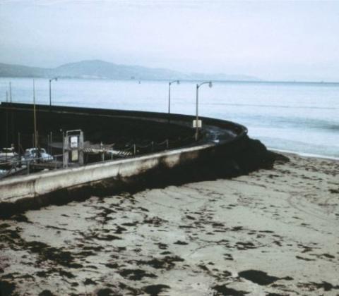 Oil is seen piled up against a seawall near Santa Barbara Harbor in California following the February 1969 oil spill from a Union Oil drilling platform. At the time, it was the largest oil spill in U.S. history. Oil is seen piled up against a seawall near Santa Barbara Harbor in California following the February 1969 oil spill from a Union Oil drilling platform. At the time, it was the largest oil spill in U.S. history.