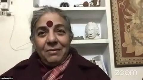 Indian physicist and environmental activist Vandana Shiva during a discussion Nov. 20 during the Economy of Francesco. (NCR screenshot) Indian physicist and environmental activist Vandana Shiva during a discussion Nov. 20 during the Economy of Francesco. (NCR screenshot)