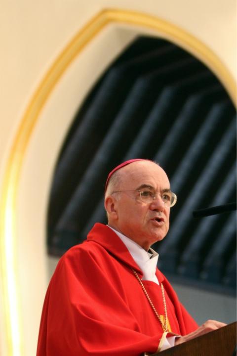 Archbishop Carlo Maria Viganò at St. Agnes Cathedral in Rockville Centre, New York, in a 2012 file photo (CNS/Long Island Catholic/Gregory A. Shemitz) Archbishop Carlo Maria Viganò at St. Agnes Cathedral in Rockville Centre, New York, in a 2012 file photo (CNS/Long Island Catholic/Gregory A. Shemitz)