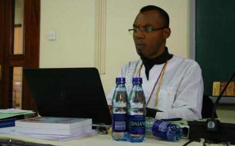 Jesuit Fr. Agbonkhianmeghe Orobator seen participating at a conference at Hekima University College in 2015. (NCR/Joshua J. McElwee)
