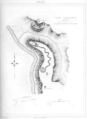 A map of Serpent Mound from "Ancient Monuments of the Mississippi Valley," published by the Smithsonian Institution Press in 1848. (RNS/Wikipedia/Creative Commons)