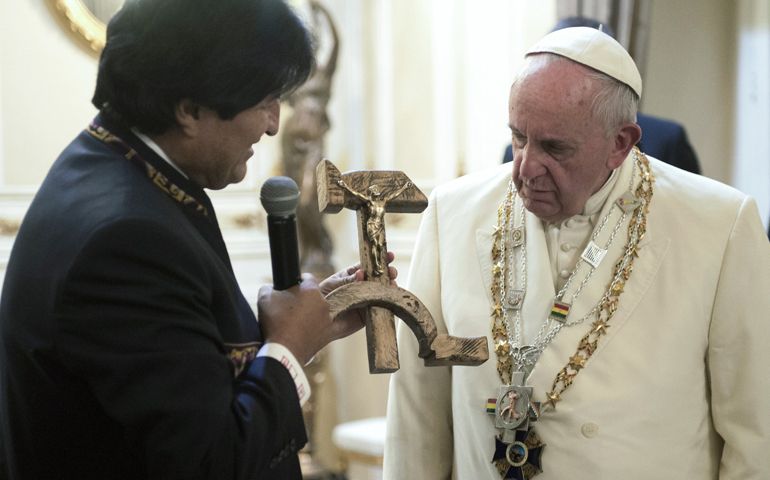 Hammer-sickle crucifix raises eyebrows during Pope Francis' visit to Bolivia | National Catholic Reporter