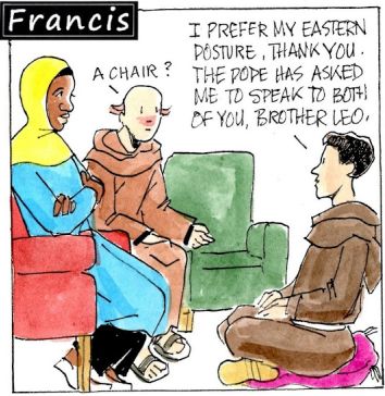 Francis, the comic strip: Brother Fabio has a heart-to-heart with Gabriella and Leo