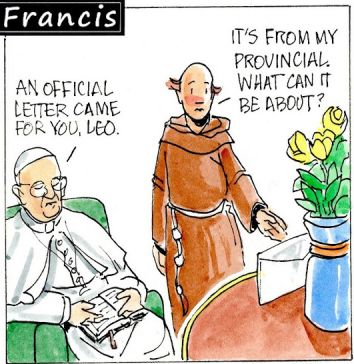 Francis, the comic strip: A letter for Brother Leo foretells a surprise to come.