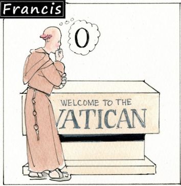 Francis, the comic strip: Brother Leo, Francis and Gabby are taking a little vacation.