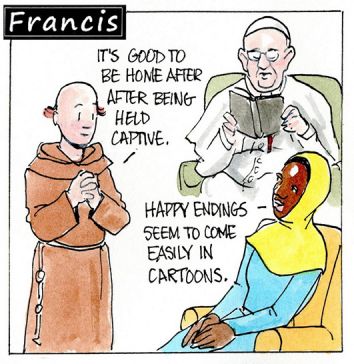 Francis, the comic strip: It's a happy ending — Leo is home after being held captive!