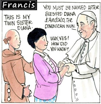 francis, the comic strip, pope meets Diana