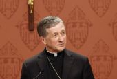 Archbishop Blase Cupich of Chicago addresses media about Pope Francis' encyclical "Laudato Si', on Care for Our Common Home," at the Archbishop Quigley Center in Chicago June 18, 2015. (CNS photo/Karen Callaway, Catholic New World)