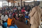 Oola Bosco, a catechist, teaches at the Palabek Refugee Settlement March 2021 in Uganda. Many of the refugees at the settlement are from South Sudan. (Courtesy of Lazar Arasu)