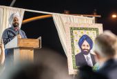 Rana Singh Sodhi speaks during the 20th anniversary memorial for his brother Balbir, Sept. 15 in Mesa, Arizona. Balbir Singh Sodhi was murdered in a hate crime killing days after the attacks on Sept. 11, 2001. (Lee Media, Courtesy the Sikh Coalition)