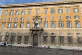 The façade of the Vatican's Palace of the Holy Office, where the Congregation for the Doctrine of the Faith is located, pictured in 2019 (NCR photo/Joshua J. McElwee)
