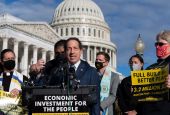 Rep. Jamie Raskin, D-Md. accompanied by the Rev. William Barber and the Poor People's Campaign talks to reporters about the need for the "Build Back Better" plan during a news conference on Capitol Hill in Washington, Oct. 27, 2021. (AP/Jose Luis Magana)