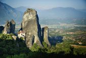 St. Barbara of Roussanou Monastery perches at the edge of a towering hilltop in Meteora, Greece. (Wikimedia Commons/Dennis D. Auger)