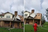 Sharon Lavigne inspects her storm-damaged home in St. James Parish, Louisiana, on Monday, Aug. 30, 2021. (DeSmog/Photos courtesy of RISE St. James)