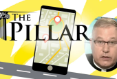 The Pillar published an investigation of Msgr. Jeffrey Burrill, largely based on his phone’s location data. (RNS illustration/Kit Doyle)