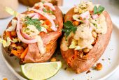 These stuffed sweet potatoes are fun to make and easy to customize for different preferences. (At Elizabeth's Table/Elizabeth Varga)