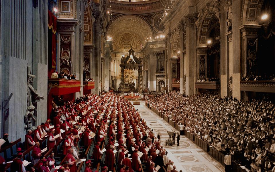 Bishops fill St. Peter's Basilica during a meeting of the Second Vatican Council. (CNS/Catholic Press Photo)