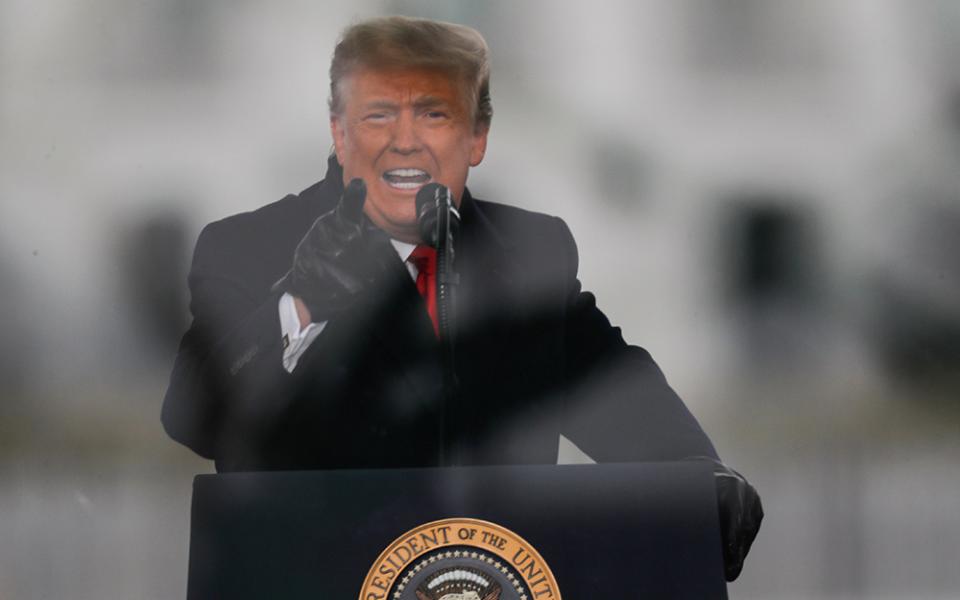President Donald Trump speaks near the White House Jan. 6 in Washington, during a rally to contest the certification of the 2020 presidential election. (CNS/Jim Bourg, Reuters)