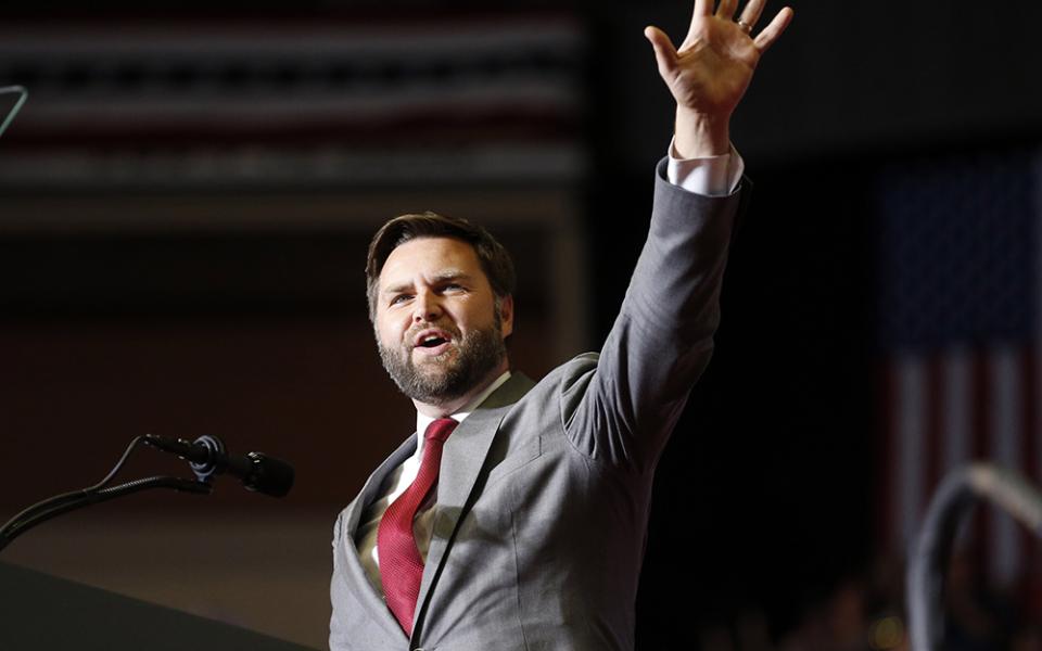 J.D. Vance, Republican candidate for U.S. Senator for Ohio, appears at a campaign rally in Youngstown, Ohio, Sept. 17. (AP/Tom E. Puskar)