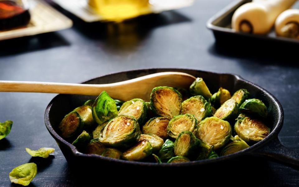 Brussels sprouts in a pan