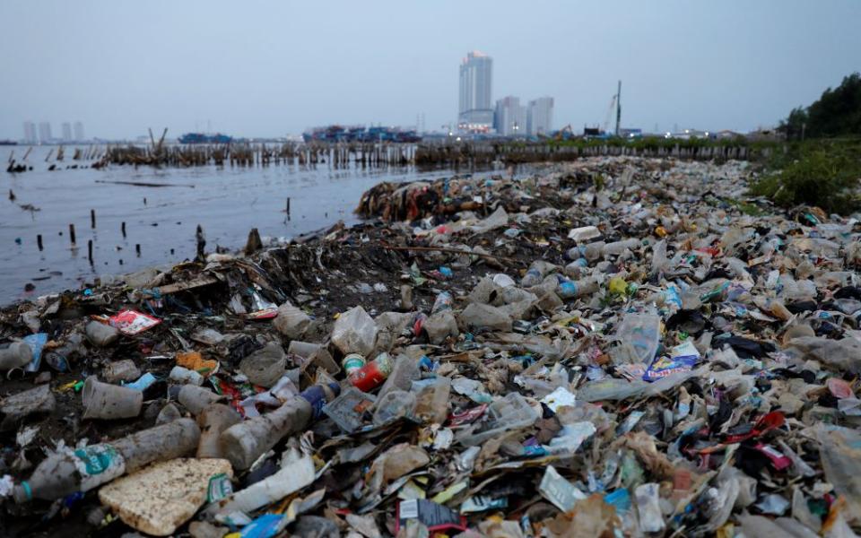 Rubbish, most of which is plastics, is seen along a shoreline in Jakarta, Indonesia, in this June 21, 2019, file photo. (CNS photo/Willy Kurniawan, Reuters)