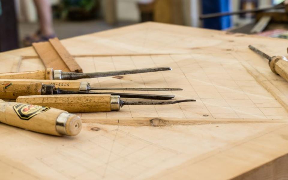 Woodworking tools on a wooden table