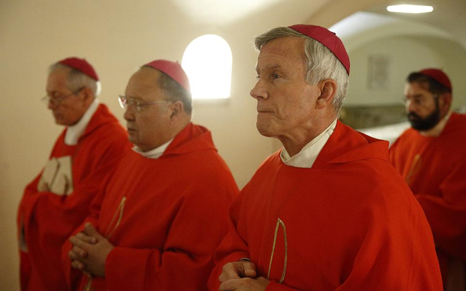 Bishop Joseph Strickland of Tyler, Texas, and other U.S. bishops concelebrate Mass in the crypt of St. Peter's Basilica Jan. 20, 2020, during their "ad limina" visits to the Vatican. The Holy See Press Office announced Nov. 11, 2023, that Pope Francis has "relieved" Bishop Strickland from the pastoral governance of the Diocese of Tyler. (OSV News/CNS file photo, Paul Haring)