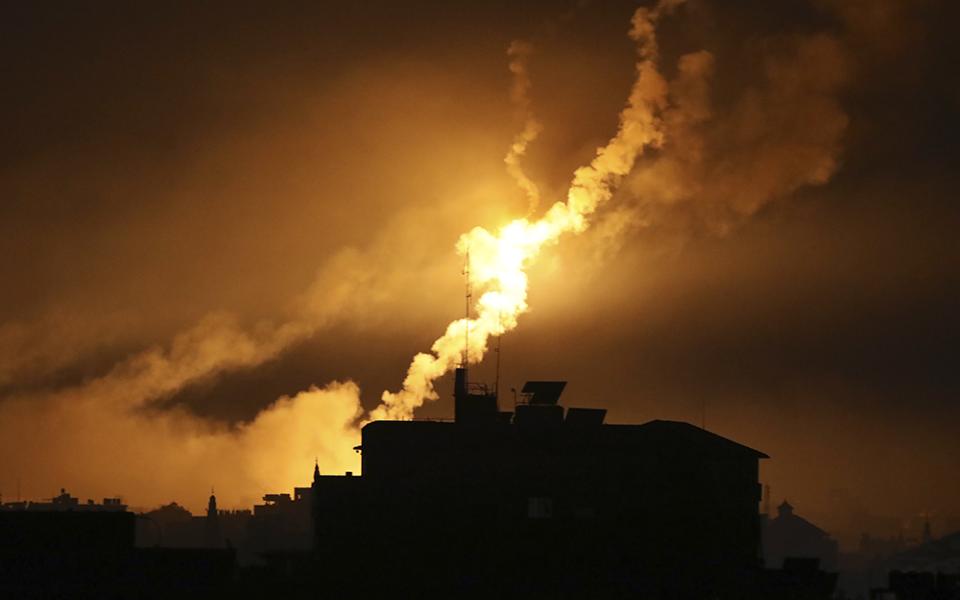 Israeli forces' flares light up the night sky in northern Gaza Strip on Oct. 31. (AP/Abed Khaled)