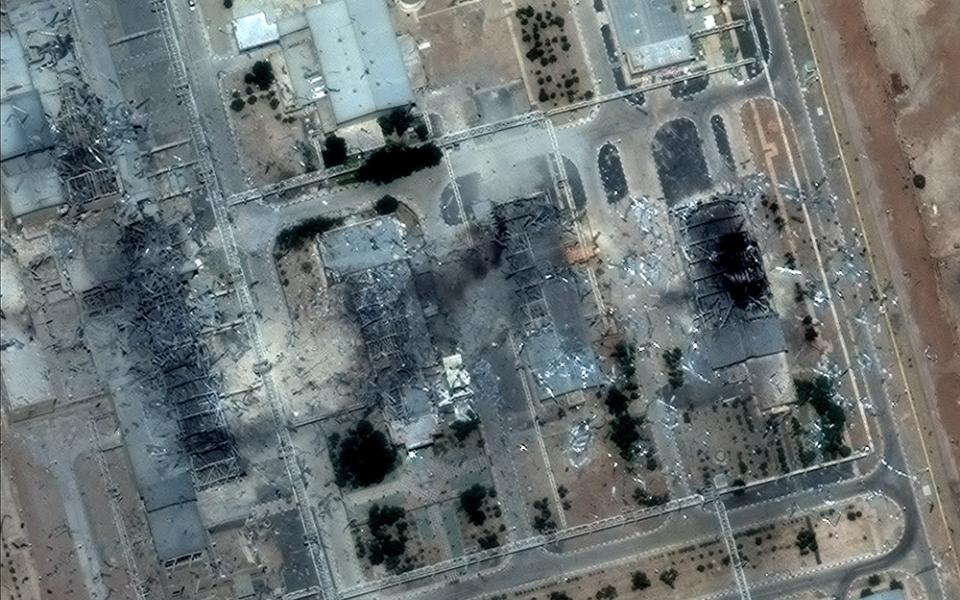 Satellite image shows a close up view of destroyed buildings at Isfahan Nuclear Technology Center, after it was hit by U.S. airstrikes, in Isfahan, Iran, June 22, 2025. (OSV News/Handout via Reuters/Maxar Technologies)