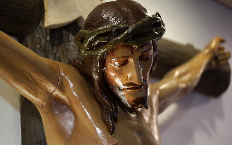 A crucifix is seen at Our Lady of the Island Shrine in Manorville, N.Y., April 16, 2025. (OSV News/Gregory A. Shemitz)
