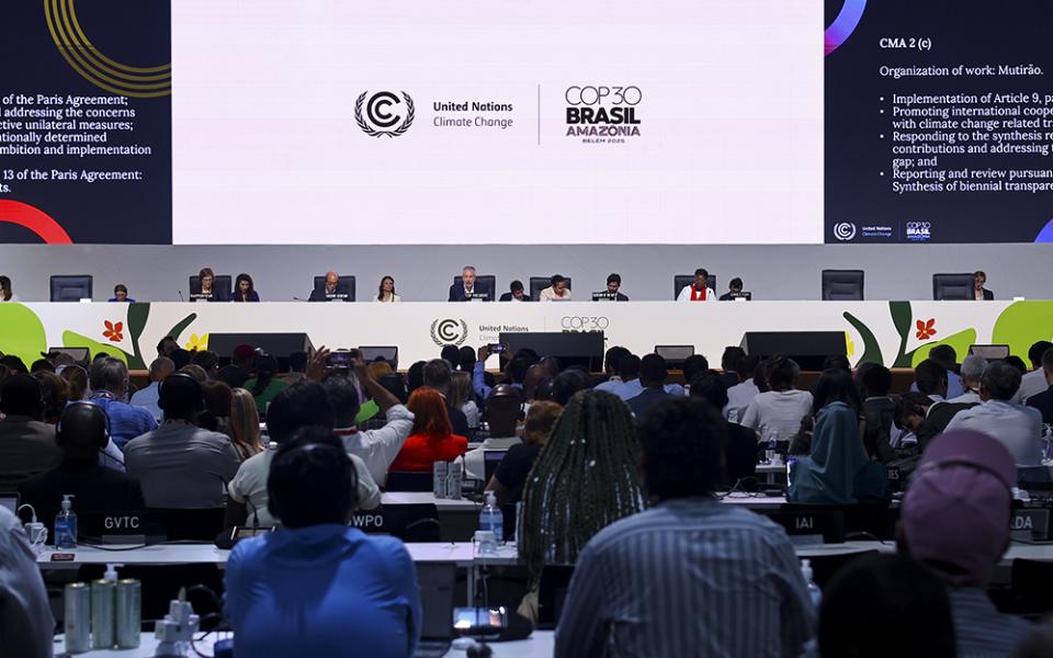The COP30 United Nations climate change conference ended Nov. 22, a day late as nations debated a possible roadmap to phase out the use of fossil fuels. (COP30/Ueslei Marcelino)