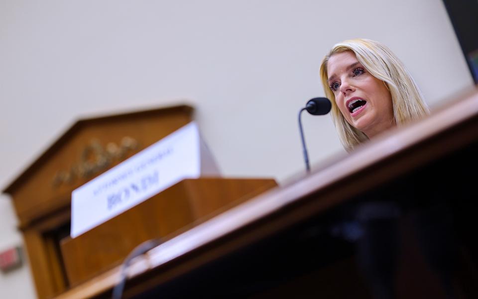 Attorney General Pam Bondi testifies before a House Judiciary Committee oversight hearing on Capitol Hill in Washington, D.C., Feb. 11, 2026. (AP/Tom Brenner)