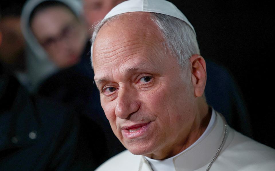 Pope Leo XIV speaks to the media as he leaves the papal residence in Castel Gandolfo to head back to the Vatican April 7, 2026. (OSV News/Reuters/Guglielmo Mangiapane)