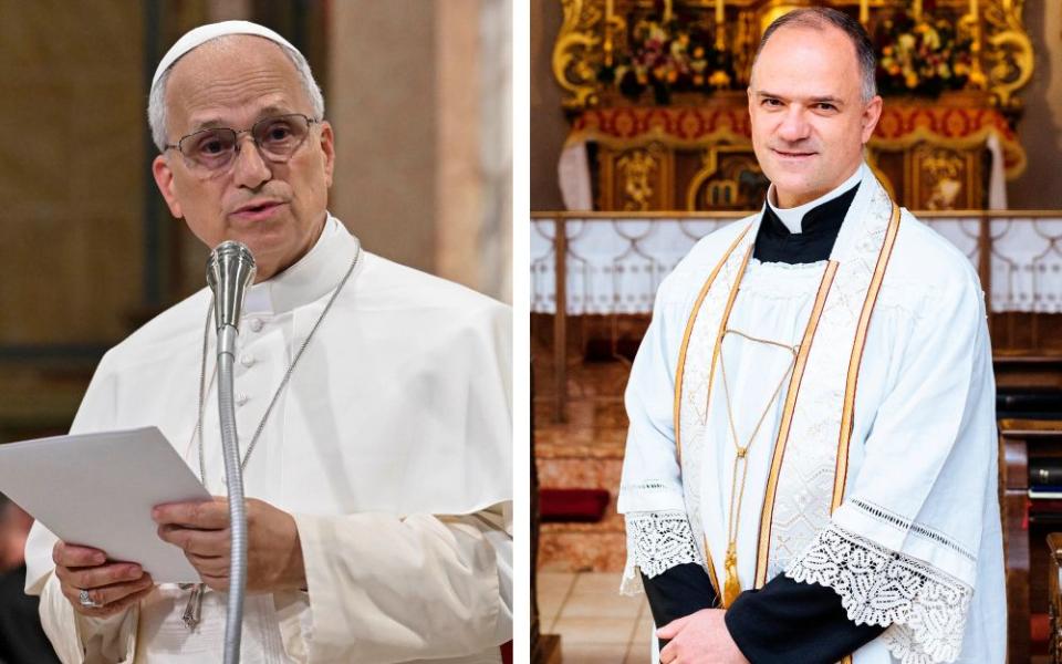 In a combination photo Pope Leo XIV is pictured speaking in northern Italy, June 20, 2026, and Fr. Davide Pagliarani, superior general of the traditionalist Society of St. Pius X, is pictured in 2018 in Econe, Switzerland. (OSV News/Vatican Media/Mario Tomassetti and CPP/KNA/Jean-Matthieu Gautier)