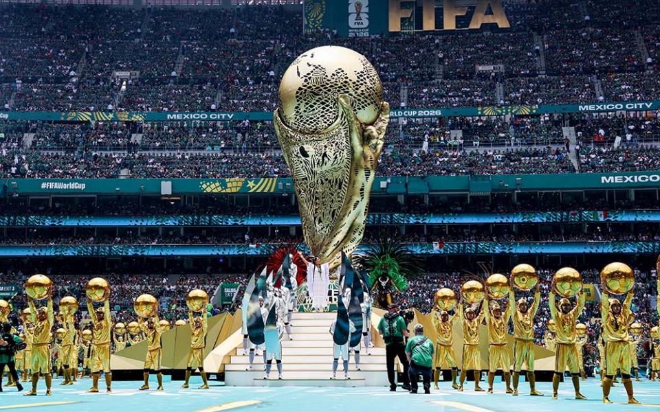 Performers are seen at Estadio Azteca, renamed Mexico City Stadium for the FIFA World Cup, during the opening ceremony June 11, 2026, before the match between Mexico and South Africa. (OSV News/Reuters/Kai Pfaffenbach)