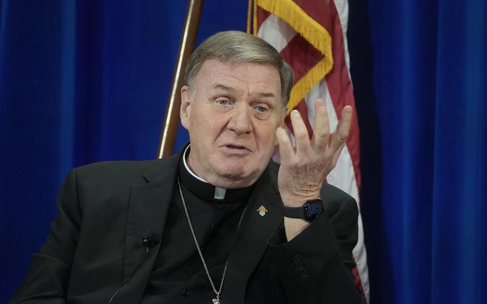 Cardinal Joseph Tobin of Newark attends a press conference at the North American College in Rome, May 9, 2025. (AP photo/Gregorio Borgia)
