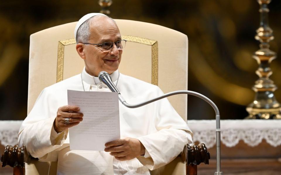 Pope Leo XIV addresses visitors and pilgrims during his weekly general audience at St. Peter's Basilica on Aug. 26, 2026. (CNS/Vatican Media)